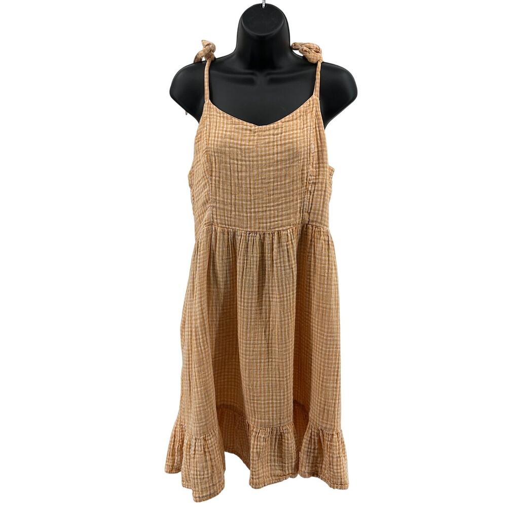 Old Navy Mini Cami Dress WMNS L Fit & Flare Tie-Shoulder Yellow Gingham Smocked